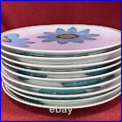 Set of 9 -Vintage Noritake Progression China Blue Up-Sa Daisy Dinner Plates 9001