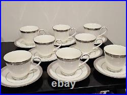 Set of EIGHT Noritake Ardmore Platinum 7601 Cups & Saucers EXC