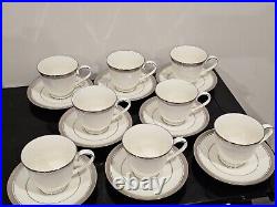 Set of EIGHT Noritake Ardmore Platinum 7601 Cups & Saucers EXC