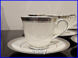 Set of EIGHT Noritake Ardmore Platinum 7601 Cups & Saucers EXC