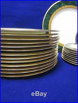 Set of Noritake Fitzgerald 4712 Japan Bone China Plates Green Gold Rim