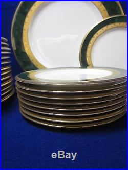Set of Noritake Fitzgerald 4712 Japan Bone China Plates Green Gold Rim