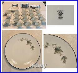 VINTAGE Noritake China Dinnerware SEZANNE #6851 Gray Leaves White Flowers 65-PC