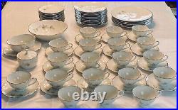 VINTAGE Noritake China Dinnerware SEZANNE #6851 Gray Leaves White Flowers 65-PC