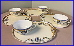 Vintage Art Deco Noritake teacup and dessert plates 4pc. Red stamp/hand painted
