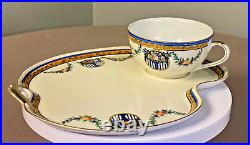 Vintage Art Deco Noritake teacup and dessert plates 4pc. Red stamp/hand painted