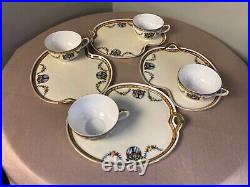 Vintage Art Deco Noritake teacup and dessert plates 4pc. Red stamp/hand painted