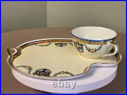 Vintage Art Deco Noritake teacup and dessert plates 4pc. Red stamp/hand painted