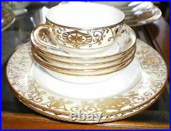 Vintage Noritake 12 place settings Fine China Dinnerware, 81 pcs, white, gilded