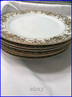 Vintage Noritake 16034 Set 0f Six 9inch Dinner Plates White Gold CHRISTMAS BALL