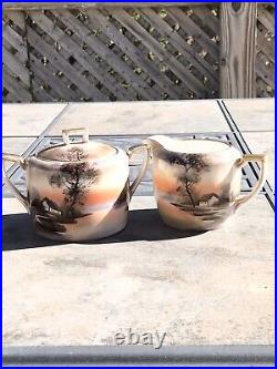 Vintage Noritake 4 Person Tea Set Scenic Tree In Meadow Pattern