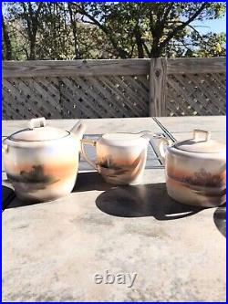 Vintage Noritake 4 Person Tea Set Scenic Tree In Meadow Pattern