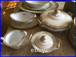 Vintage Noritake Blue Foral Gold Scroll 91 Pc China Dinnerware Set Occ. Japan