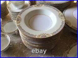 Vintage Noritake Blue Foral Gold Scroll 91 Pc China Dinnerware Set Occ. Japan