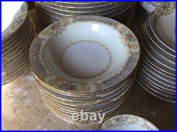 Vintage Noritake Blue Foral Gold Scroll 91 Pc China Dinnerware Set Occ. Japan