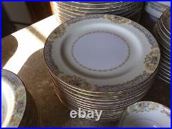 Vintage Noritake Blue Foral Gold Scroll 91 Pc China Dinnerware Set Occ. Japan