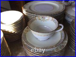 Vintage Noritake Blue Foral Gold Scroll 91 Pc China Dinnerware Set Occ. Japan