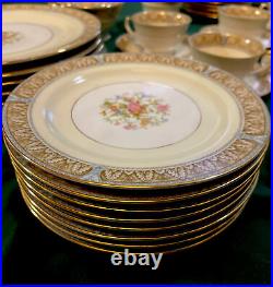 Vintage Noritake CLAIRE Floral #657 Gold Trim Tan/Blue China Mint 59 Piece Set