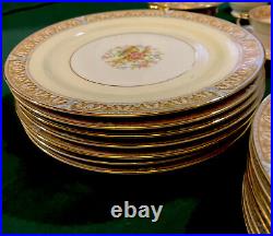 Vintage Noritake CLAIRE Floral #657 Gold Trim Tan/Blue China Mint 59 Piece Set