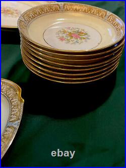 Vintage Noritake CLAIRE Floral #657 Gold Trim Tan/Blue China Mint 59 Piece Set