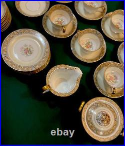 Vintage Noritake CLAIRE Floral #657 Gold Trim Tan/Blue China Mint 59 Piece Set