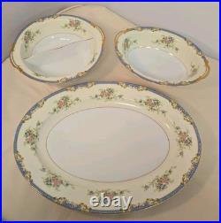 Vintage Noritake China Set Of Serving Platter, Oval And Round Bowl With Handles