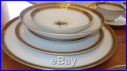Vintage Noritake Fine China Dinnerware Set 5592 Green Floral Blk Laurel Gold 93p