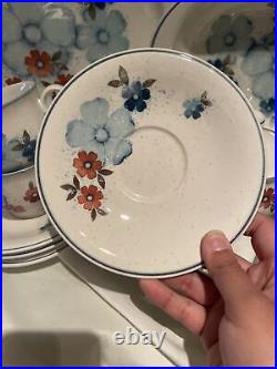 Vintage Noritake Versatone GLIMMER Blue Floral JapanB301W10 Bone China 13 Set