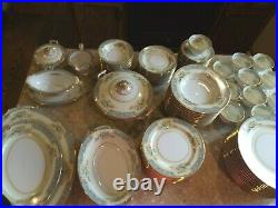 Vintage Stunning Noritake Cerulean Gold Blue Floral 91 Pc. Dinnerware China Set