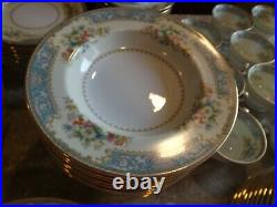 Vintage Stunning Noritake Cerulean Gold Blue Floral 91 Pc. Dinnerware China Set