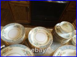 Vintage Stunning Noritake Cerulean Gold Blue Floral 91 Pc. Dinnerware China Set