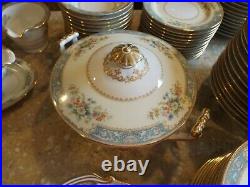 Vintage Stunning Noritake Cerulean Gold Blue Floral 91 Pc. Dinnerware China Set