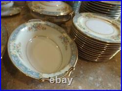 Vintage Stunning Noritake Cerulean Gold Blue Floral 91 Pc. Dinnerware China Set