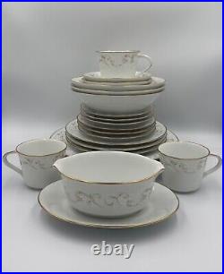 Vntg Noritake China 22pc Duetto 6610 Service for 3 7pc Setting & Gravy Boat