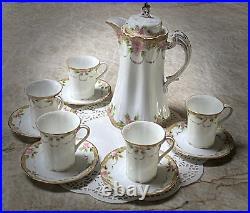 Vtg Nippon Noritake Chocolate Pot Set w Lid 5 Cups 5 Saucers Pink Floral Swags