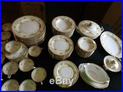 Vtg Noritake 4908 Eire Gold Trim Green Floral Fine China 81 Pc. Dinnerware Set