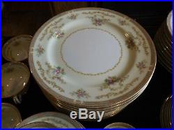 Vtg Noritake 4908 Eire Gold Trim Green Floral Fine China 81 Pc. Dinnerware Set