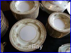 Vtg Noritake 4908 Eire Gold Trim Green Floral Fine China 81 Pc. Dinnerware Set