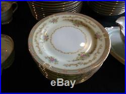 Vtg Noritake 4908 Eire Gold Trim Green Floral Fine China 81 Pc. Dinnerware Set