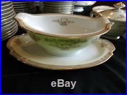 Vtg Noritake 4908 Eire Gold Trim Green Floral Fine China 81 Pc. Dinnerware Set