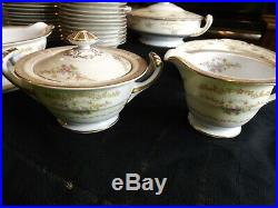 Vtg Noritake 4908 Eire Gold Trim Green Floral Fine China 81 Pc. Dinnerware Set