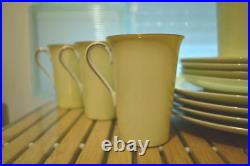 Vtg Noritake 619 Yellow & White Pastel Gold Trim Plates Cups Cream & Sugar Bowl